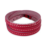 Pink Leather Triple Wrap Bracelet with Stitched Center Design