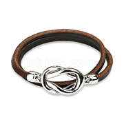 Brown Leather Double Loop Bracelet with Steel Knot Closure Design