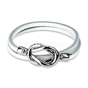 White Leather Double Loop Bracelet with Steel Knot Closure Design