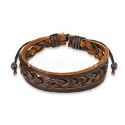 Brown Leather Bracelet with Double Strings Weaved Center 