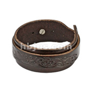 Brown Leather Bracelet with Buckle Wrap Tribal Design