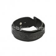 Black Leather Bracelet with Buckle Wrap Tribal Design
