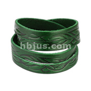 Green Leather Double Wrap Bracelet with Tidal Wave Tribal Design