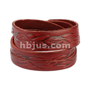Red Leather Double Wrap Bracelet with Tidal Wave Tribal Design