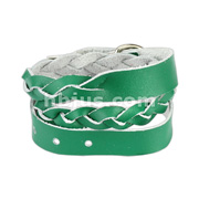 Green Leather Double Wrap Weaved Strip Bracelet