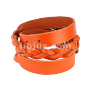 Orange Leather Double Wrap Weaved Strip Bracelet