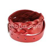 Red Leather Double Wrap Weaved Strip Bracelet