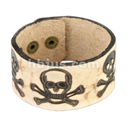 Brown Leather Bracelet with Burnt Leather Pirate Skull Design