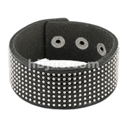 Glossy Black Leather Bracelet with Multi Round Studs 