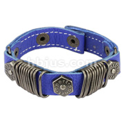 Blue Leather Bracelet with Multi Stapler Rings with Hexa Bolts