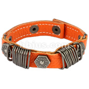 Orange Leather Bracelet with Multi Stapler Rings with Hexa Bolts