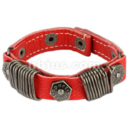 Red Leather Bracelet with Multi Stapler Rings with Hexa Bolts