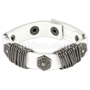 White Leather Bracelet with Multi Stapler Rings with Hexa Bolts