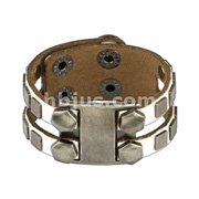 White Leather Hexa & Square Multi Studs Bracelet with Adjustable Snap Closure
