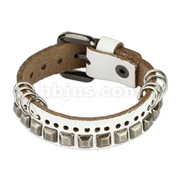 White Leather Bracelet with Multi Square Studs with Rings