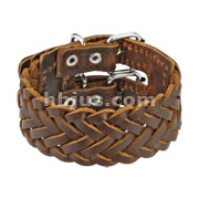 Brown Leather Triple Weaved Bracelet with Adjustable Buckle End Closure