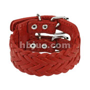 Red Leather Triple Weaved Bracelet with Adjustable Buckle End Closure
