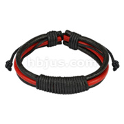 Black and Red Leather Bracelet with Long Shocker Tie Knots