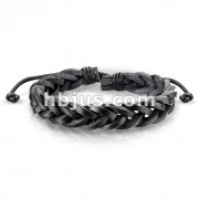Black Leather Bracelet with Cross Braided Strips
