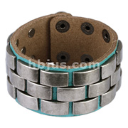 Blue Turquoise Leather Bracelet with Multi Square Dome Plates