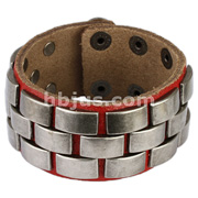 Red Leather Bracelet with Multi Square Dome Plates