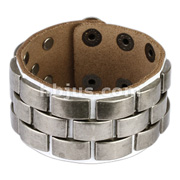 White Leather Bracelet with Multi Square Dome Plates