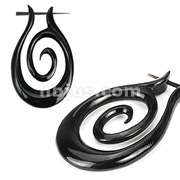 Pair of Organic Hand Carved Horn Tribal Stirrup Hanger Earring