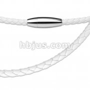 White Leather Multi Weaved Necklace with Oval Magnetic Closure