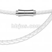 White Leather Multi Weaved Necklace with Saddle Magnetic Closure