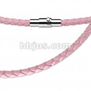 Pink Leather Multi Weaved Necklace with Lockable Magnetic Closure