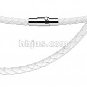 White Leather Multi Weaved Necklace with Lockable Magnetic Closure