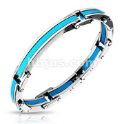 Stainless Steel Bracelet with Electric Blue IP Accent