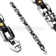 316L Stainless Steel Bracelet with Rubber and Steel Epoxy Cross Links