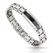 Stainless Steel Black/Silver Carbon Fiber Inlay Link Bracelet