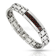 Stainless Steel Red/Black Carbon Fiber Inlay Link Bracelet