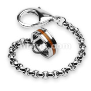 316L Stainless Steel Loop Chain Bracelet with Orange Carbon Fiber Centered Ring Clip