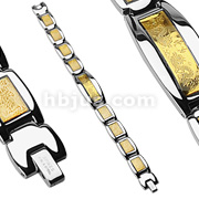 316L Stainless Steel Bracelet with Dragon Engraved Gold Plated Links
