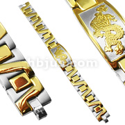 316L Stainless Steel Bracelet With Gold Plated Links and Gold Plated Dragon Plate