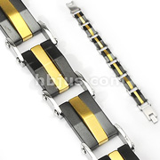 316L Stainless Steel IP Gold and Black Tri-Band Bracelet