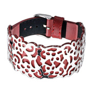 Red Leather Bracelet with Steel Flower Cutout Plate 
