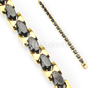 316L Stainless Steel IP Gold and Black Square Bracelet