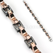 316L Stainless Steel IP Black and Coffee Dual Link Bracelet