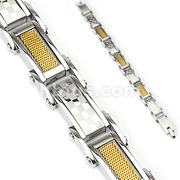 316L Stainless Steel Bracelet with Checker & Gold Wire Links