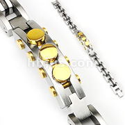 316L Stainless Steel Bracelet with IP Black Links & Gold Bolts