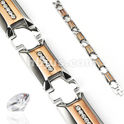 316L Stainless Steel Bracelet with Coffee Gold Paved Gem Links
