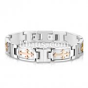 316L Stainless Steel Bracelet with Coffee Gold Tribal Cross Links