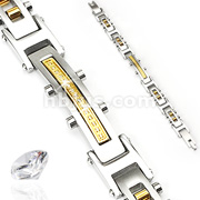316L Stainless Steel Bracelet with Paved Gem Gold Plate & IP Gold Bolts