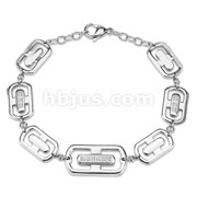 Stainless Steel Oval Link Bracelet with Center Paved Gems