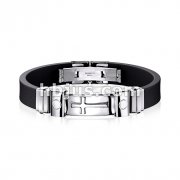 316L Stainless Steel Cross ID Plate Rubber Bracelet