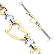 316L Stainless Steel Multi Chain Links Bracelet with Triple Gold IP Hearts